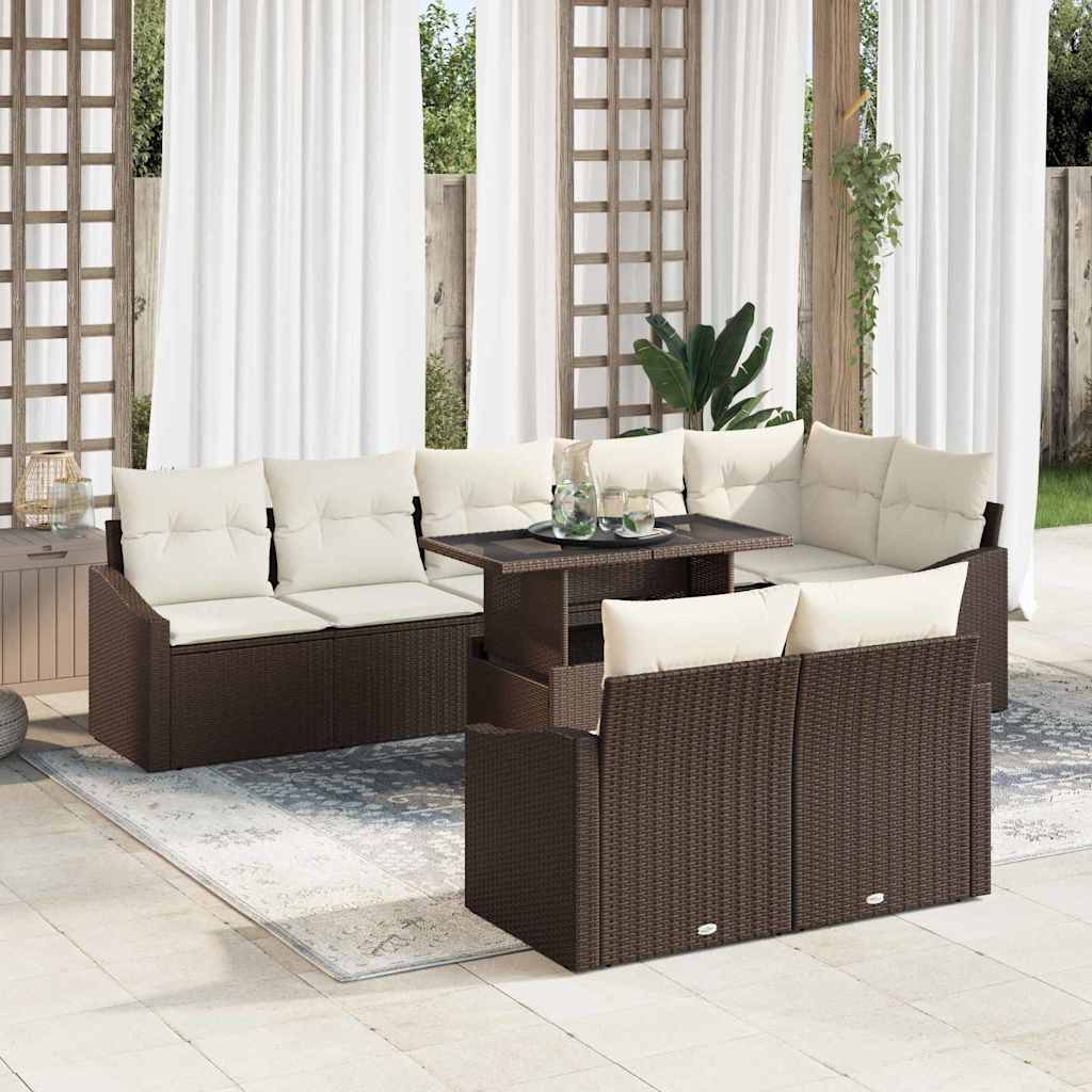 Tuin Sofa Set met kussen met opslag 9 pcs Bruin en crème is nu te koop bij PeponiXL, paradijselijk wonen!