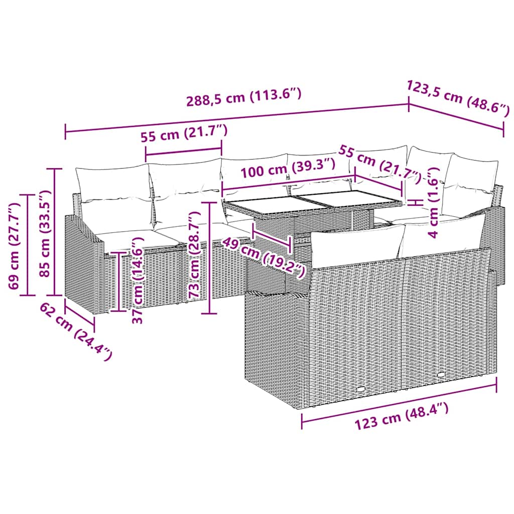 Tuin Sofa Set met kussen met opslag 9 pcs Grijs poly rattan is nu te koop bij PeponiXL, paradijselijk wonen!
