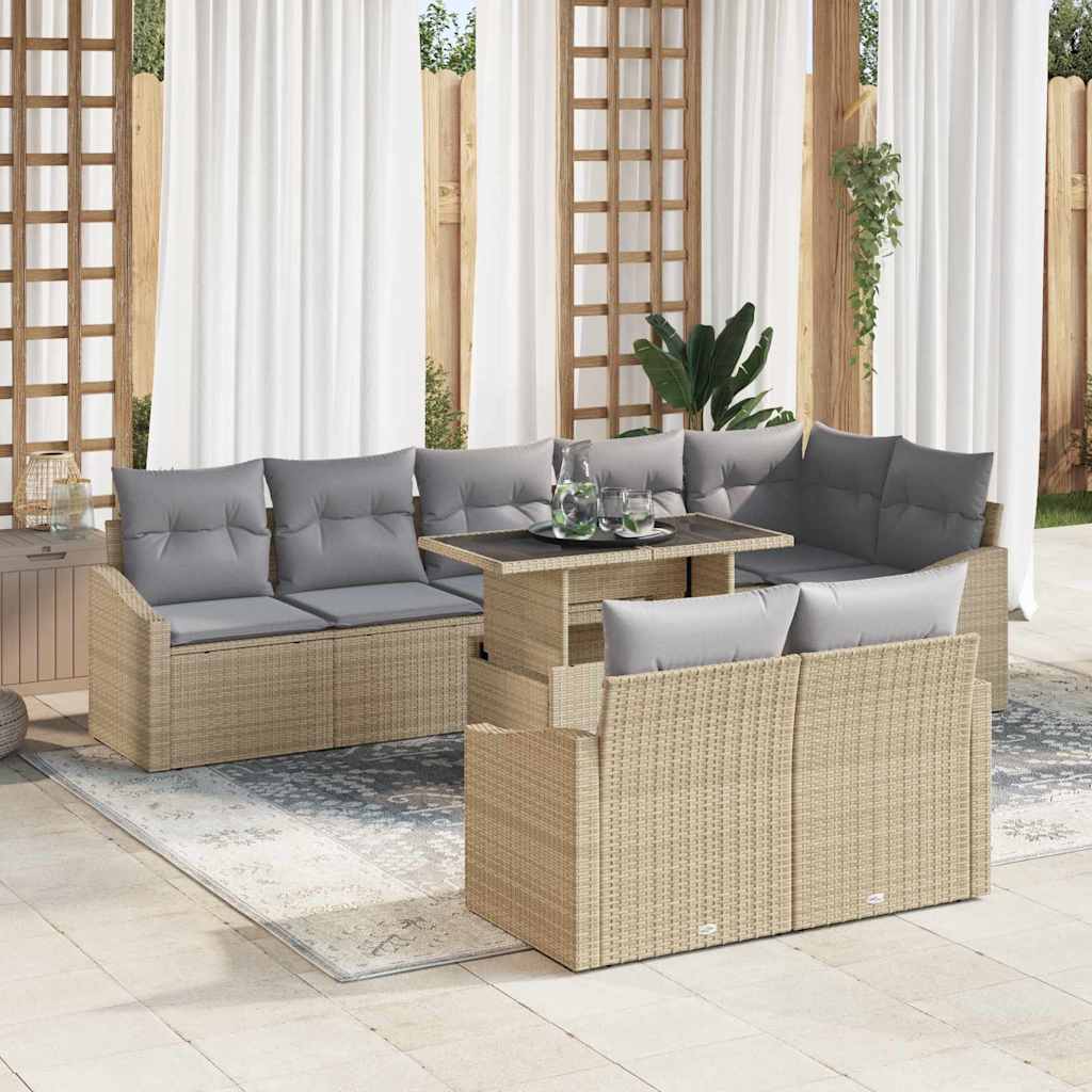 Tuin Sofa Set met kussen 9 pcs Beige en Licht Grijs poly rattan is nu te koop bij PeponiXL, paradijselijk wonen!