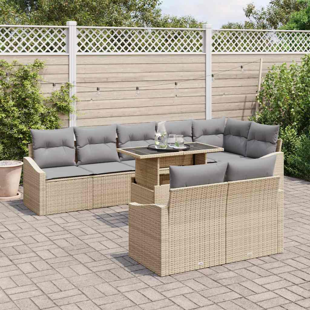 Tuin Sofa Set met kussen 9 pcs Beige en Licht Grijs poly rattan is nu te koop bij PeponiXL, paradijselijk wonen!