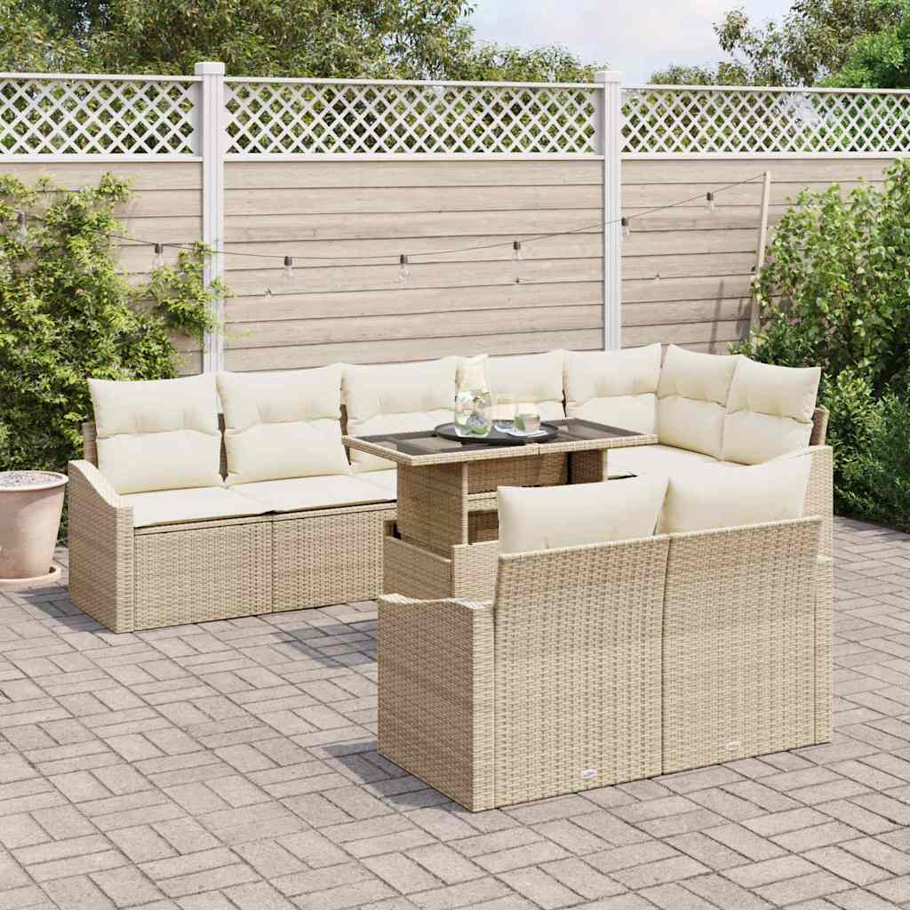 Tuin Sofa Set met kussen 9 pcs Beige en Crème poly rattan is nu te koop bij PeponiXL, paradijselijk wonen!