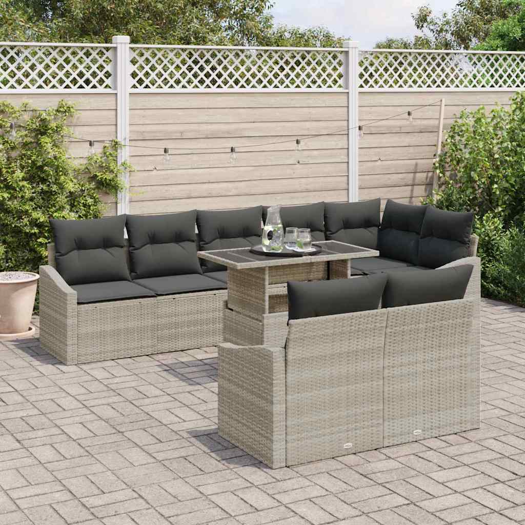 Tuin Sofa Set met kussen 9 pcs Lichtgrijs poly rattan is nu te koop bij PeponiXL, paradijselijk wonen!