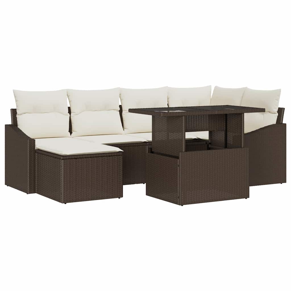 Tuin Sofa Set met kussen 7 pcs Bruin en crème is nu te koop bij PeponiXL, paradijselijk wonen!