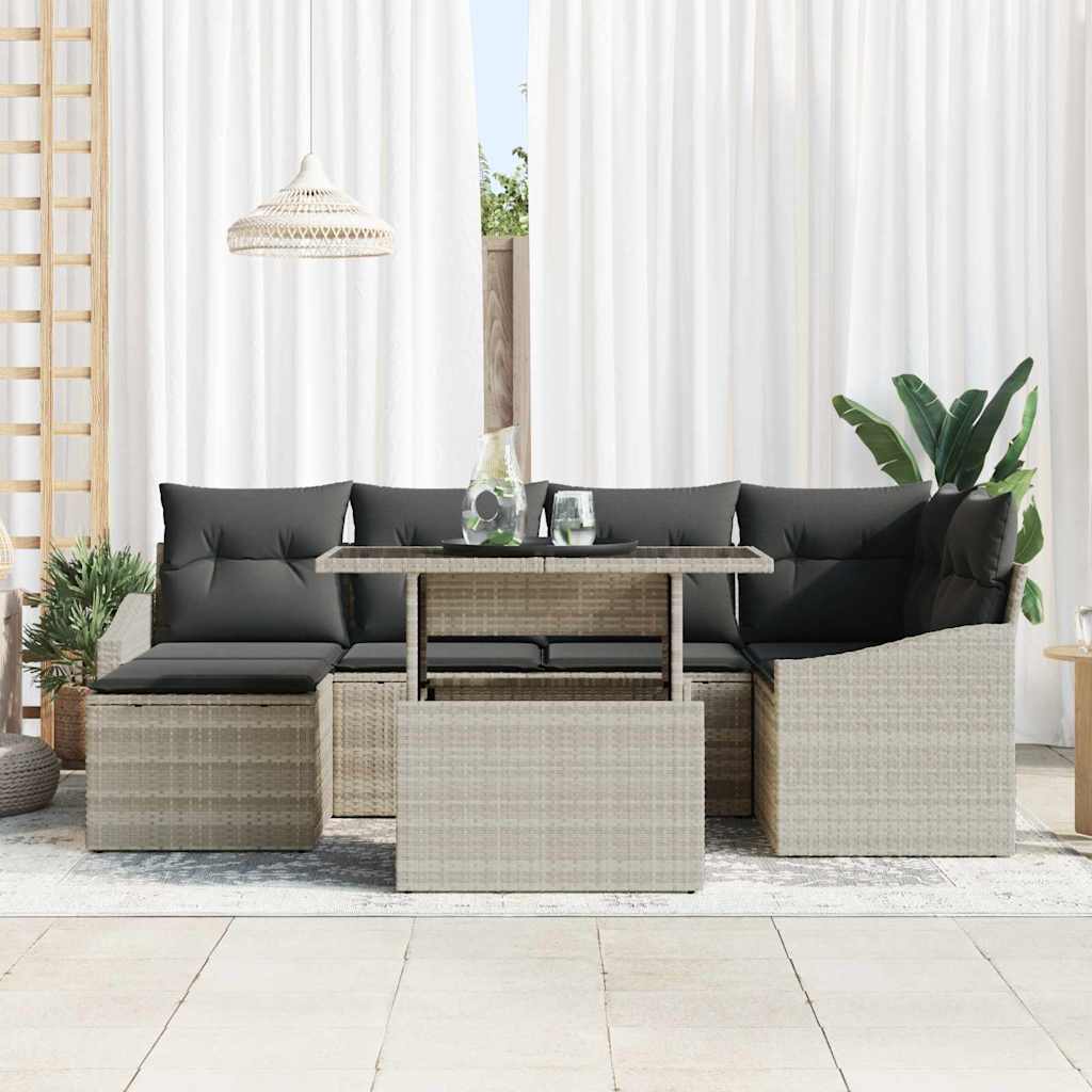 Tuin Sofa Set met kussen 7 pcs Lichtgrijs is nu te koop bij PeponiXL, paradijselijk wonen!