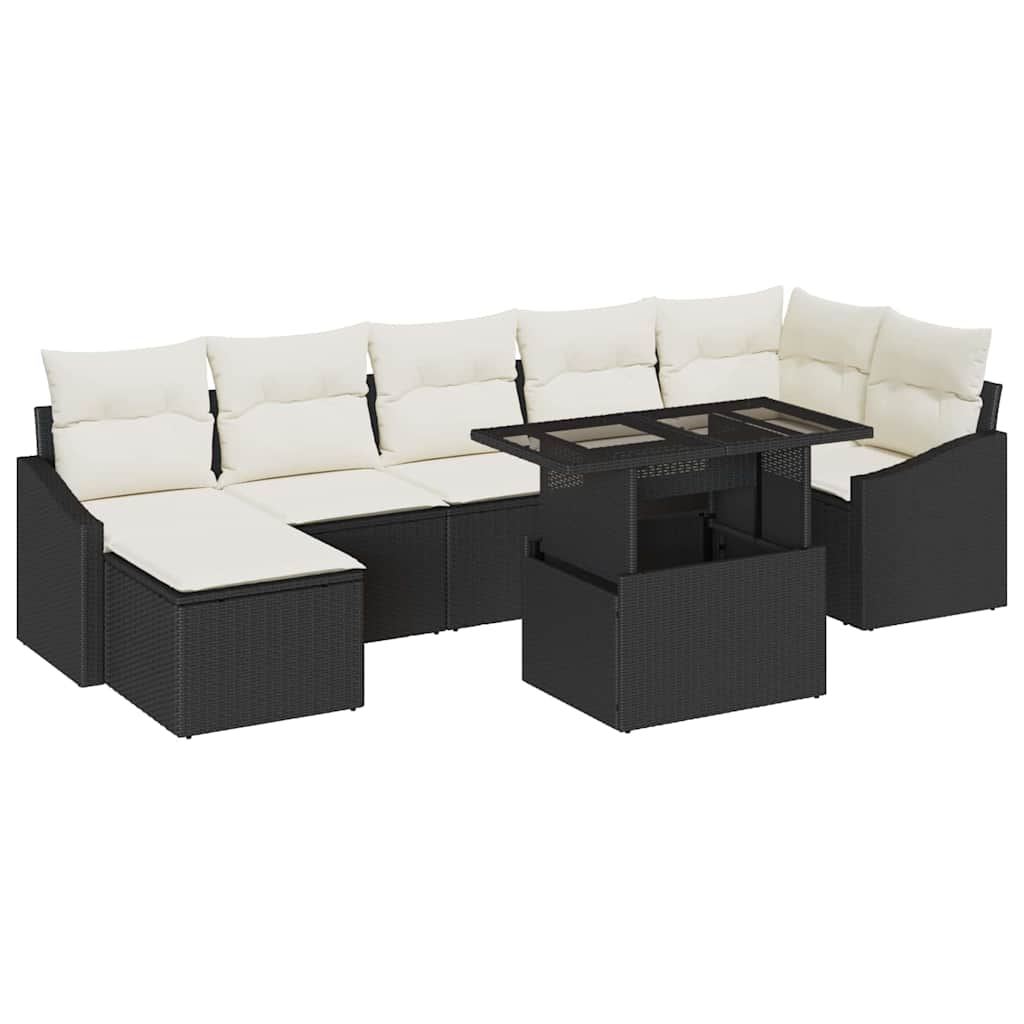 Tuin Sofa Set met kussen 8 pcs Zwart en Crème poly rattan is nu te koop bij PeponiXL, paradijselijk wonen!