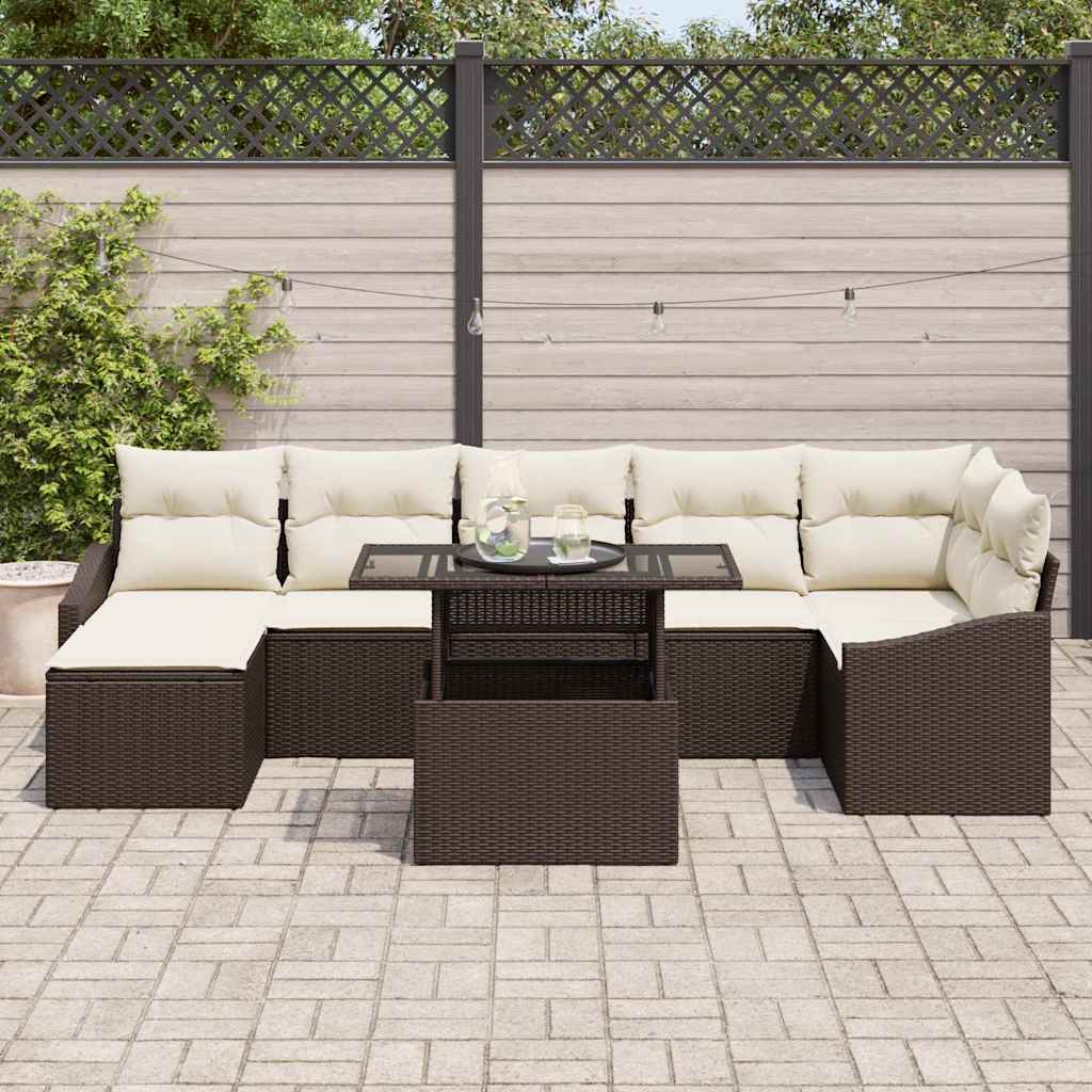 Tuin Sofa Set met kussen 8 pcs Bruin en Crème poly rattan is nu te koop bij PeponiXL, paradijselijk wonen!