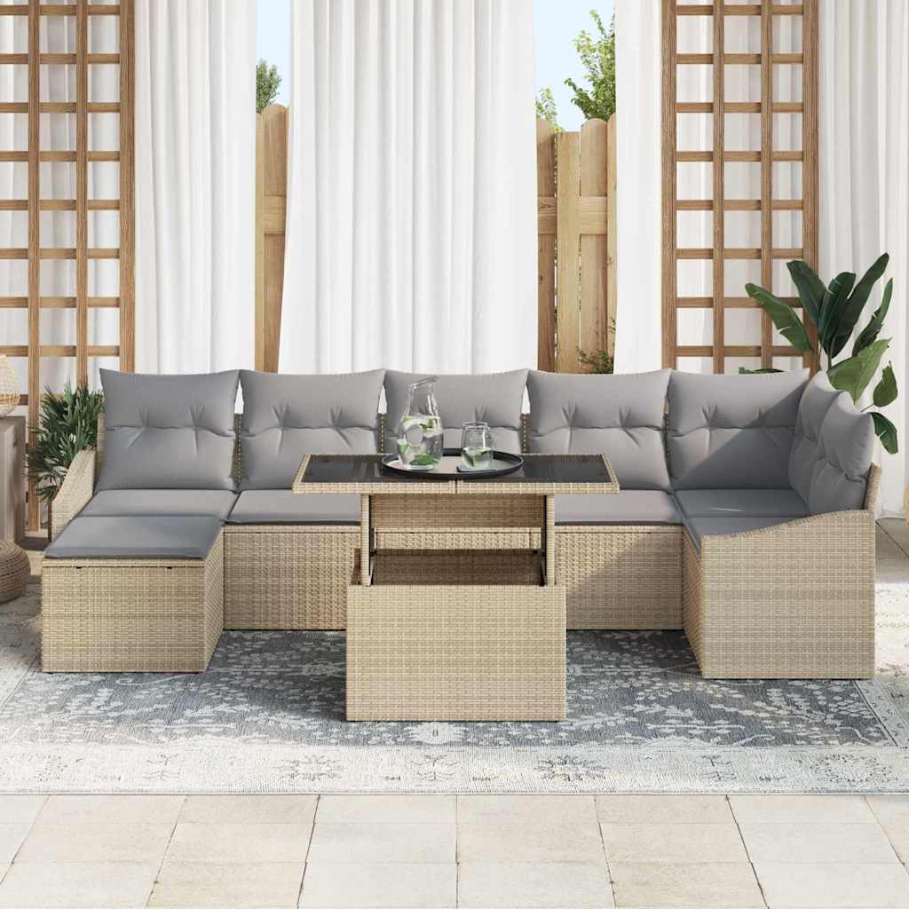 Tuin Sofa Set met kussen 8 pcs Beige en Licht Grijs poly rattan is nu te koop bij PeponiXL, paradijselijk wonen!