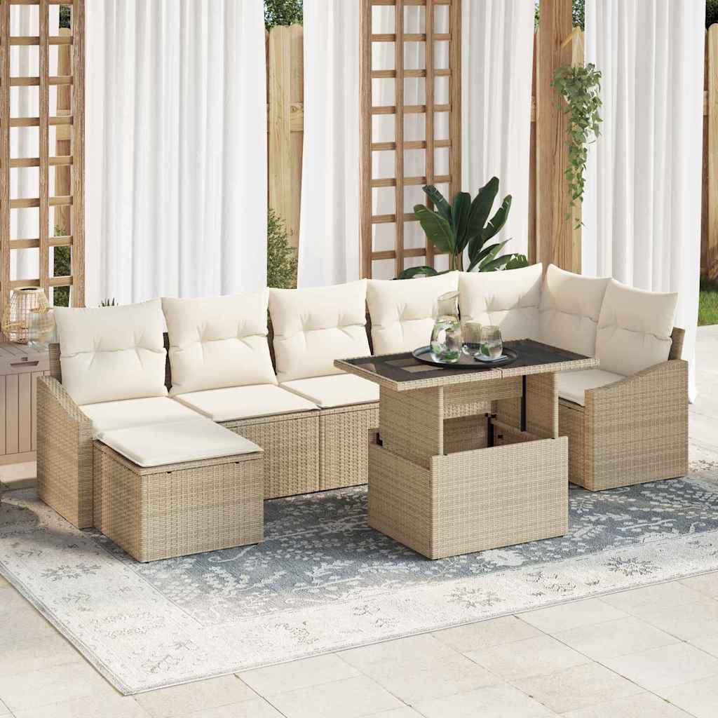 Tuin Sofa Set met kussen 8 pcs Beige en Crème poly rattan is nu te koop bij PeponiXL, paradijselijk wonen!
