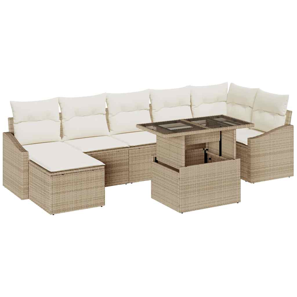 Tuin Sofa Set met kussen 8 pcs Beige en Crème poly rattan is nu te koop bij PeponiXL, paradijselijk wonen!