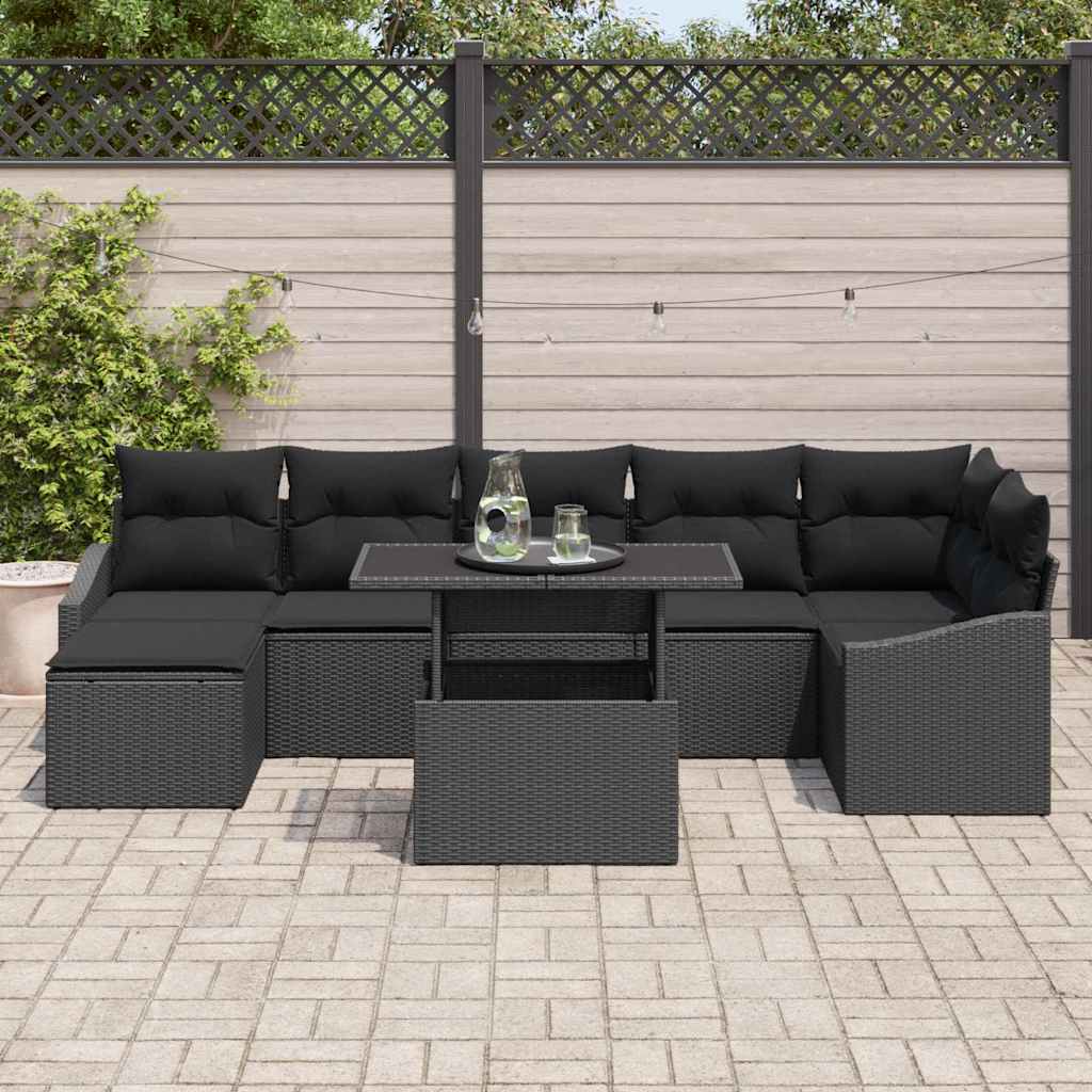 Tuin Sofa Set met kussen met opslag 8 pcs Zwart poly rattan is nu te koop bij PeponiXL, paradijselijk wonen!
