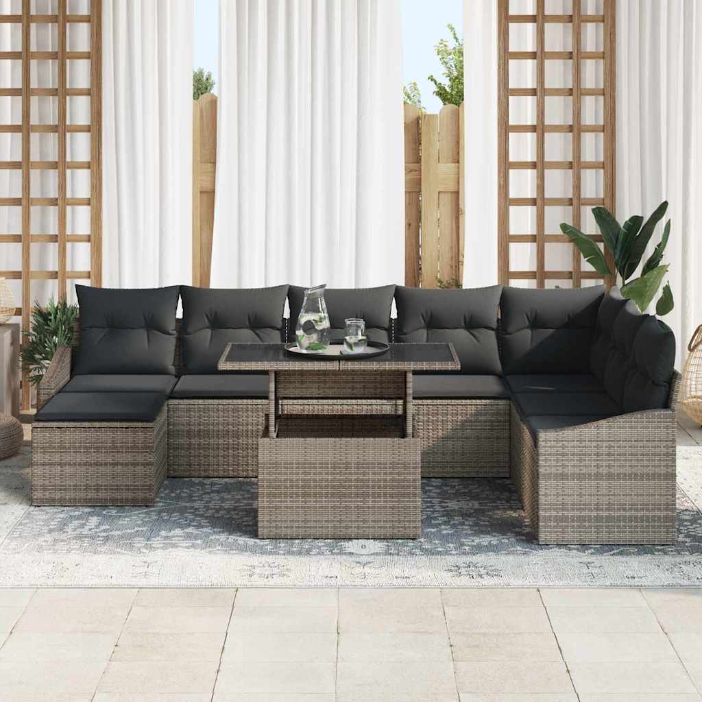 Bankstel met kussen met opslag 9 pcs Grijs poly rattan is nu te koop bij PeponiXL, paradijselijk wonen!