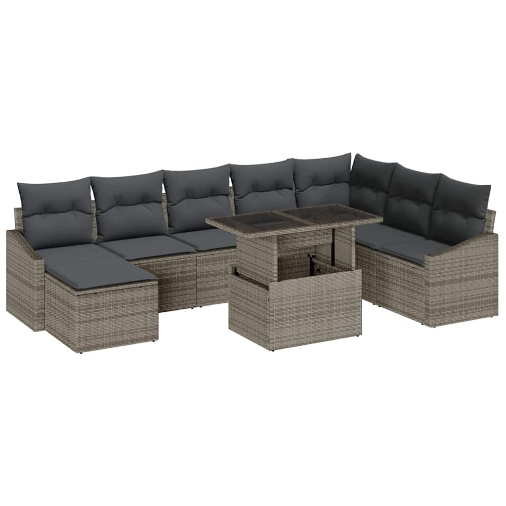 Bankstel met kussen met opslag 9 pcs Grijs poly rattan is nu te koop bij PeponiXL, paradijselijk wonen!