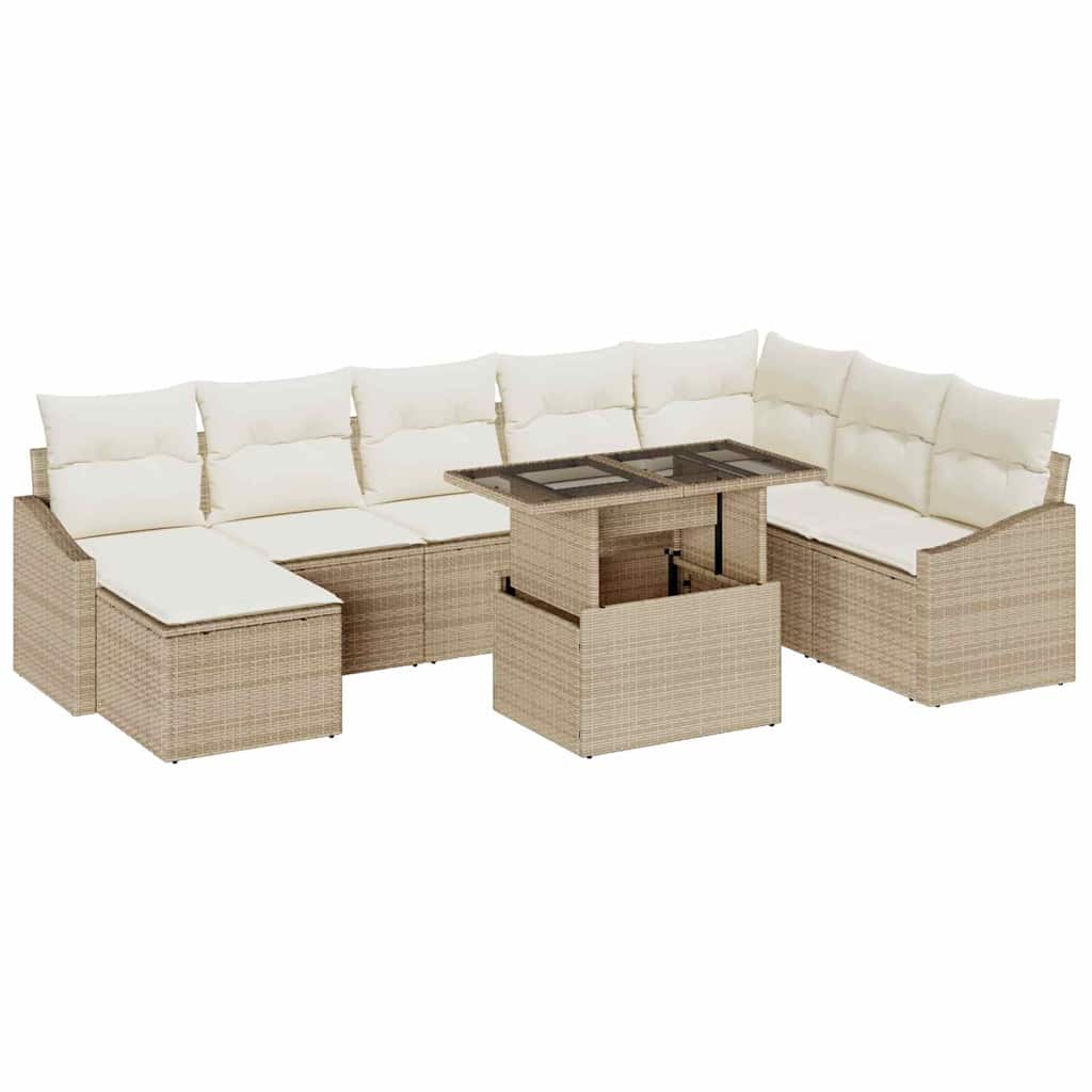 Bankstel met kussen met opslag 9 pcs Beige en Crème poly rattan is nu te koop bij PeponiXL, paradijselijk wonen!