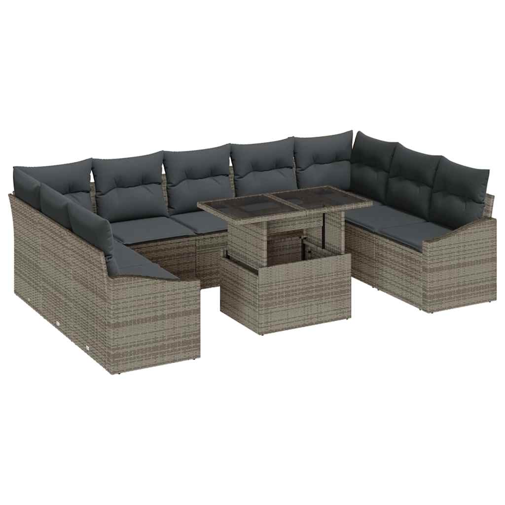 Bankstel met kussen 10 pcs Grijs poly rattan is nu te koop bij PeponiXL, paradijselijk wonen!