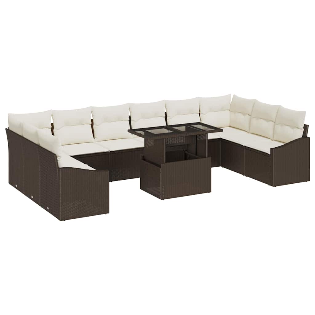 Bankstel met kussen 11 pcs Bruin en Crème poly rattan is nu te koop bij PeponiXL, paradijselijk wonen!