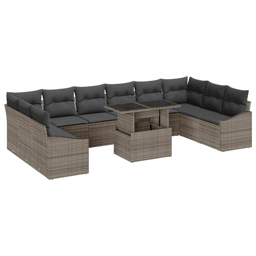 Bankstel met kussen 11 pcs Grijs poly rattan is nu te koop bij PeponiXL, paradijselijk wonen!