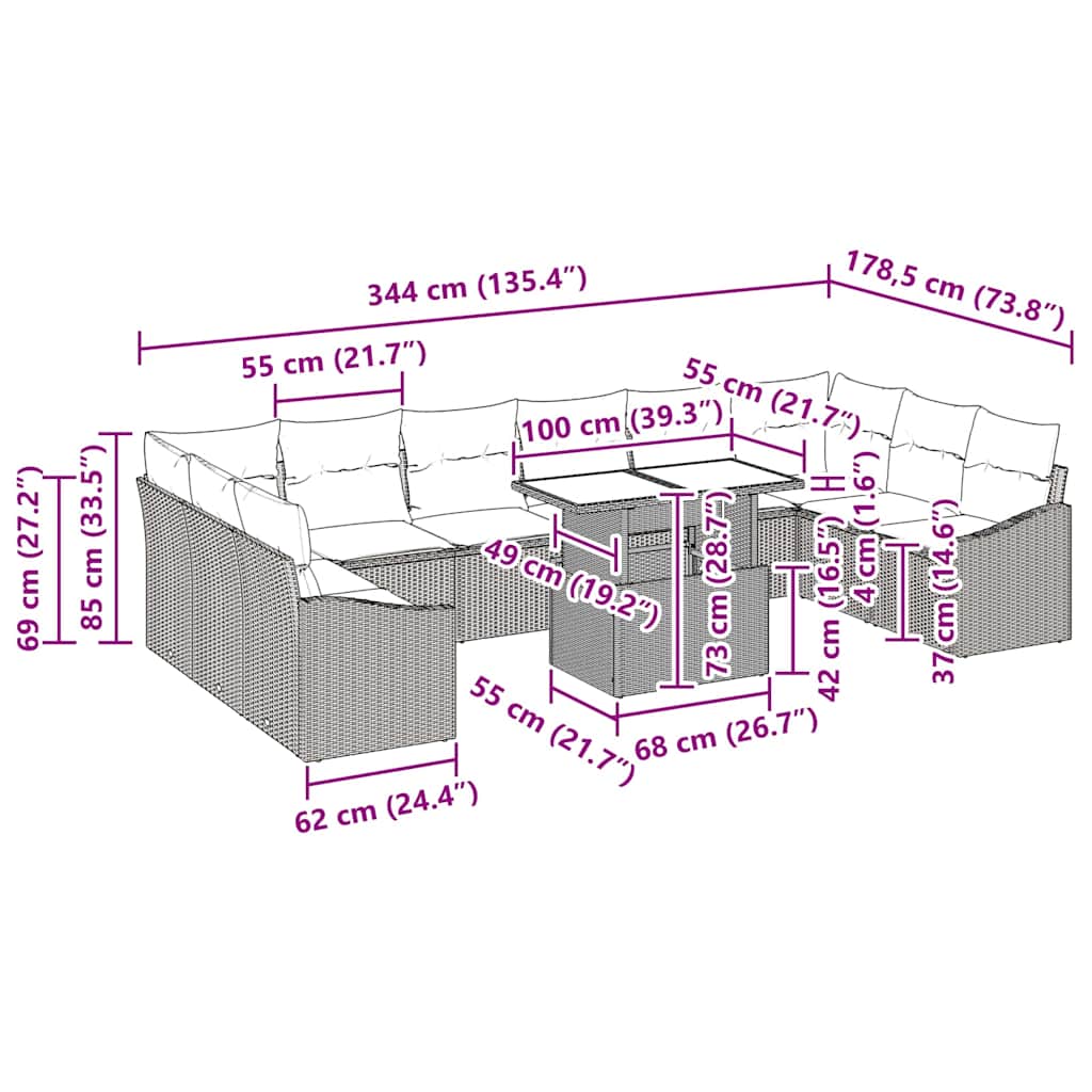 Bankstel met kussen 11 pcs Beige en Licht Grijs poly rattan is nu te koop bij PeponiXL, paradijselijk wonen!