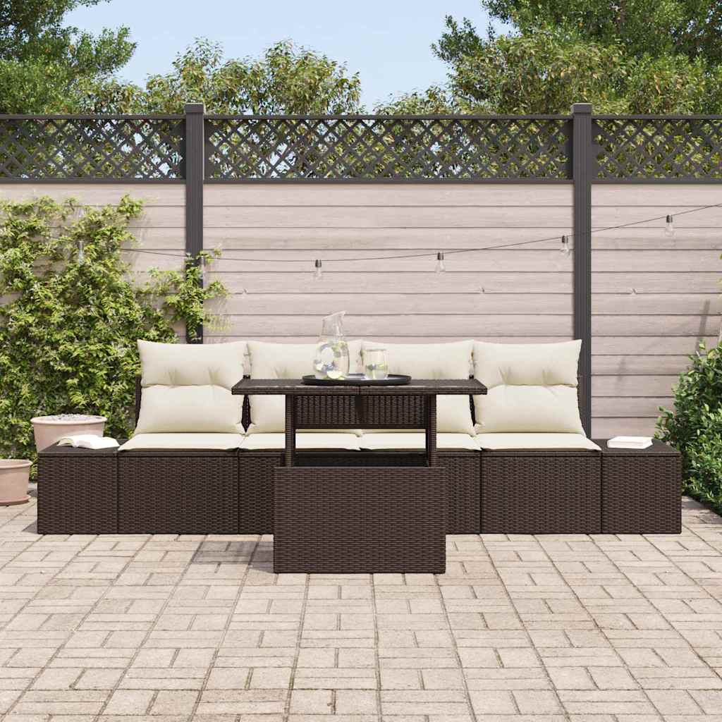 Bankstel met kussen 5 pcs Bruin en Crème poly rattan is nu te koop bij PeponiXL, paradijselijk wonen!