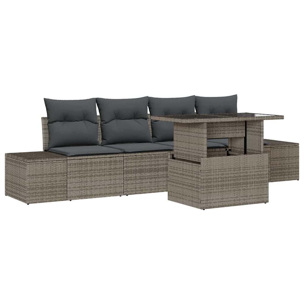 Bankstel met kussen 5 pcs Grijs poly rattan is nu te koop bij PeponiXL, paradijselijk wonen!