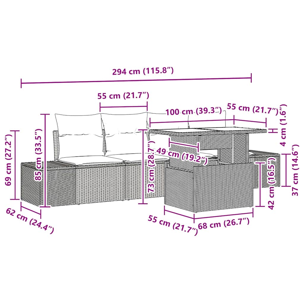 Bankstel met kussen 5 pcs Beige en Licht Grijs poly rattan is nu te koop bij PeponiXL, paradijselijk wonen!
