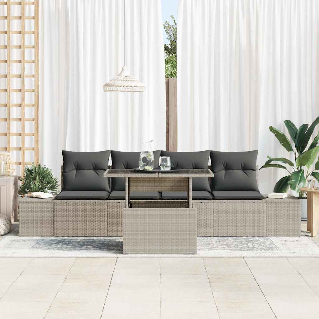 Bankstel met kussen 5 pcs Lichtgrijs poly rattan is nu te koop bij PeponiXL, paradijselijk wonen!