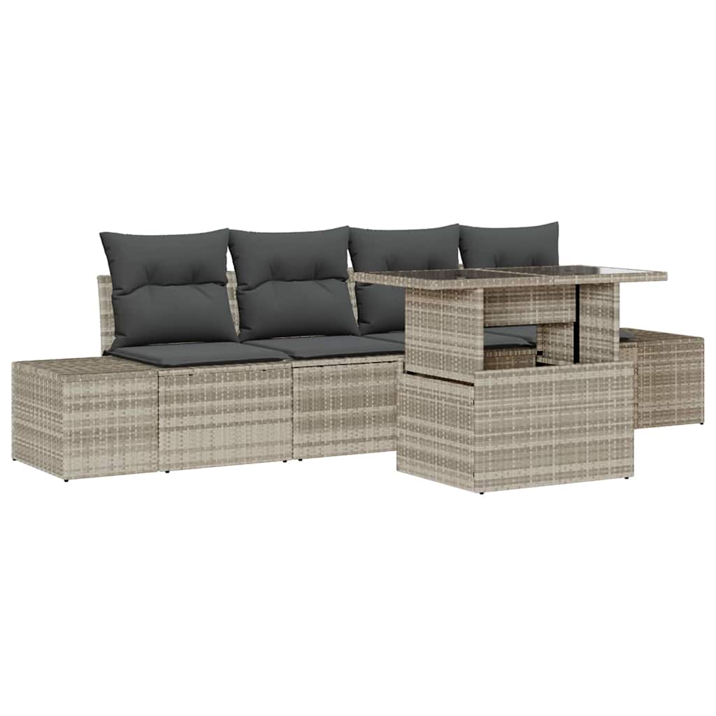 Bankstel met kussen 5 pcs Lichtgrijs poly rattan is nu te koop bij PeponiXL, paradijselijk wonen!