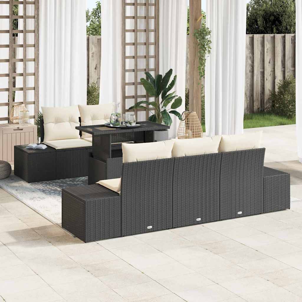 Bankstel met kussen 6 pcs Zwart en Crème poly rattan is nu te koop bij PeponiXL, paradijselijk wonen!