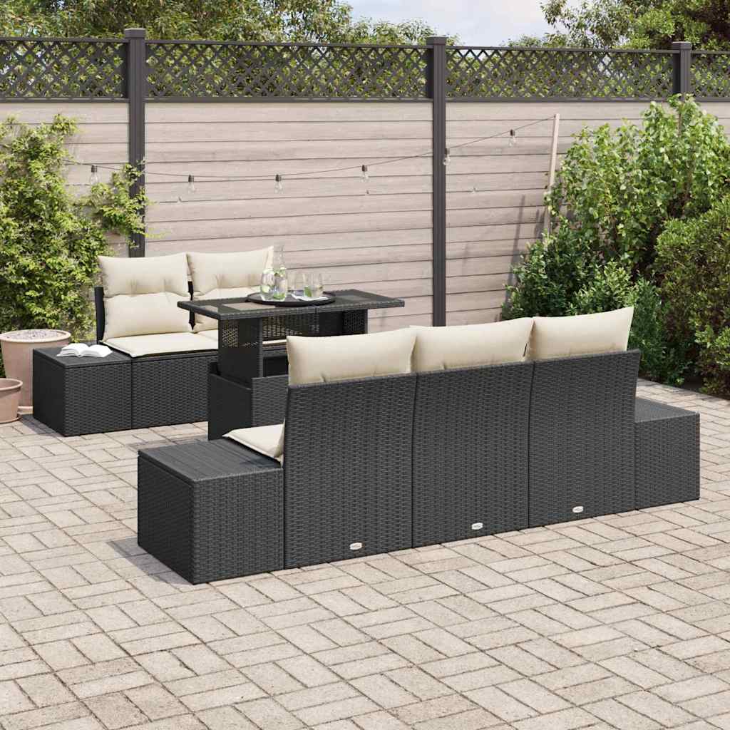 Bankstel met kussen 6 pcs Zwart en Crème poly rattan is nu te koop bij PeponiXL, paradijselijk wonen!