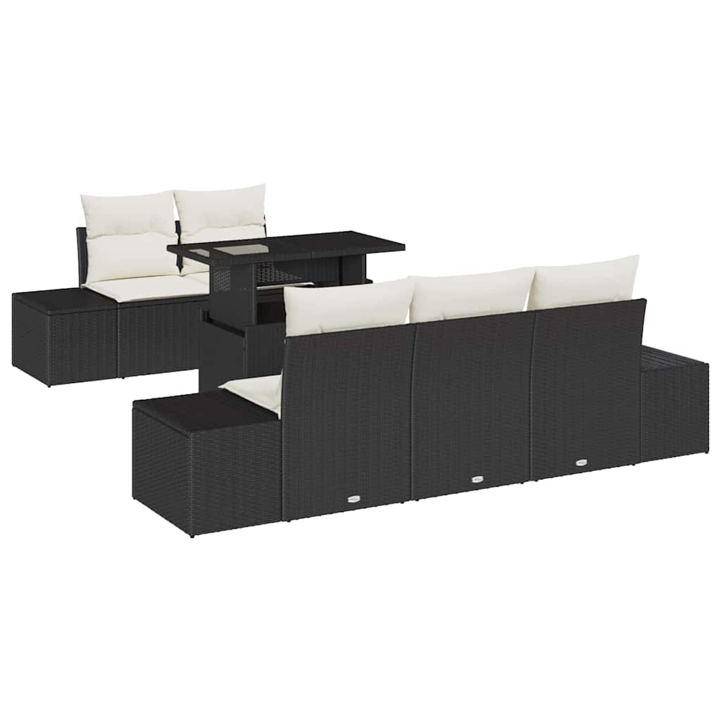 Bankstel met kussen 6 pcs Zwart en Crème poly rattan is nu te koop bij PeponiXL, paradijselijk wonen!