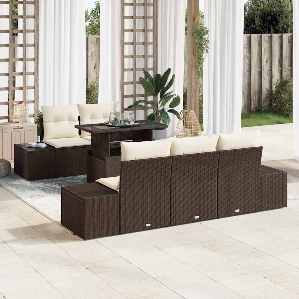 Bankstel met kussen 6 pcs Bruin en Crème poly rattan is nu te koop bij PeponiXL, paradijselijk wonen!