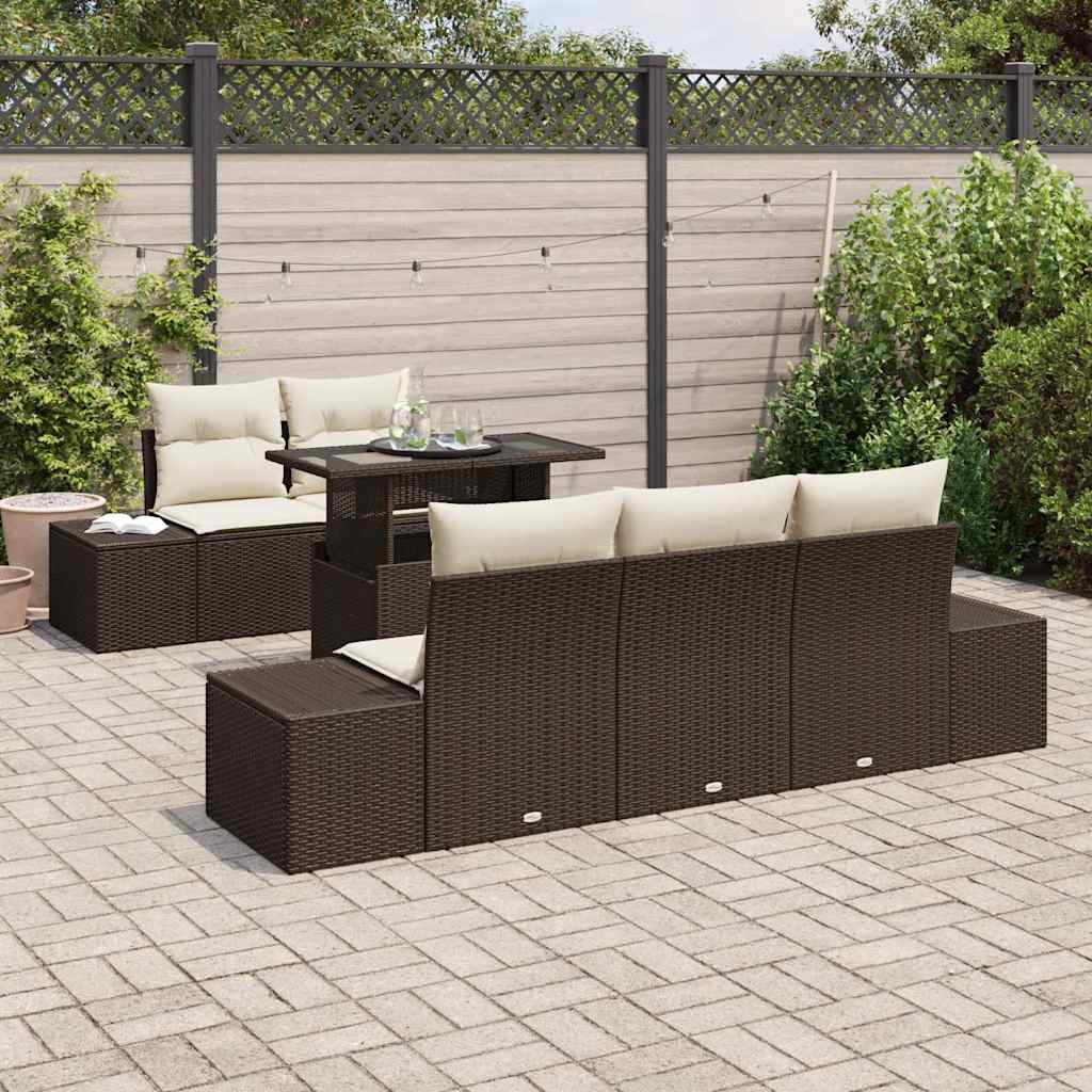 Bankstel met kussen 6 pcs Bruin en Crème poly rattan is nu te koop bij PeponiXL, paradijselijk wonen!