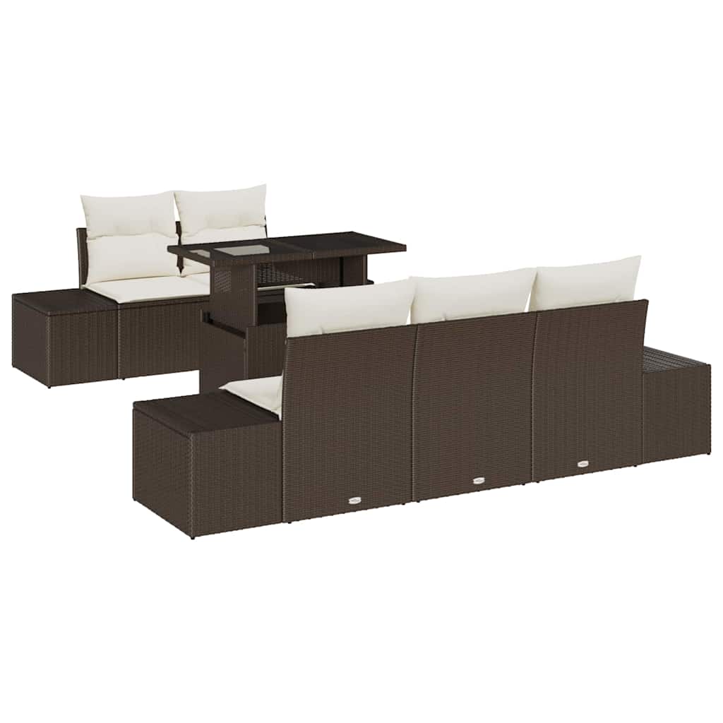 Bankstel met kussen 6 pcs Bruin en Crème poly rattan is nu te koop bij PeponiXL, paradijselijk wonen!