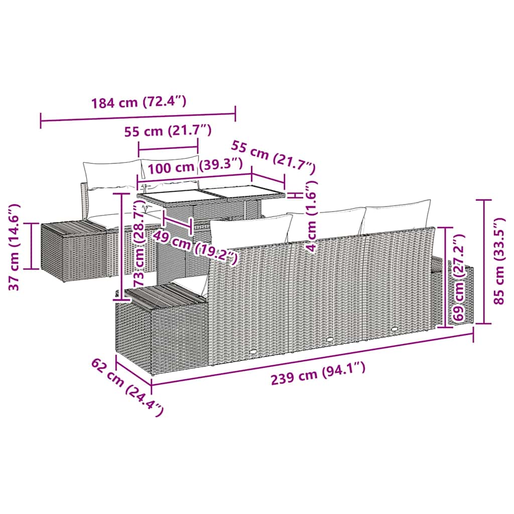Bankstel met kussen 6 pcs Bruin en Crème poly rattan is nu te koop bij PeponiXL, paradijselijk wonen!