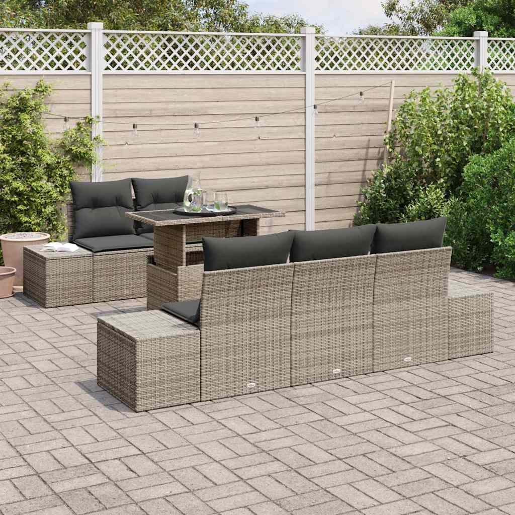 Bankstel met kussen 6 pcs Grijs poly rattan is nu te koop bij PeponiXL, paradijselijk wonen!
