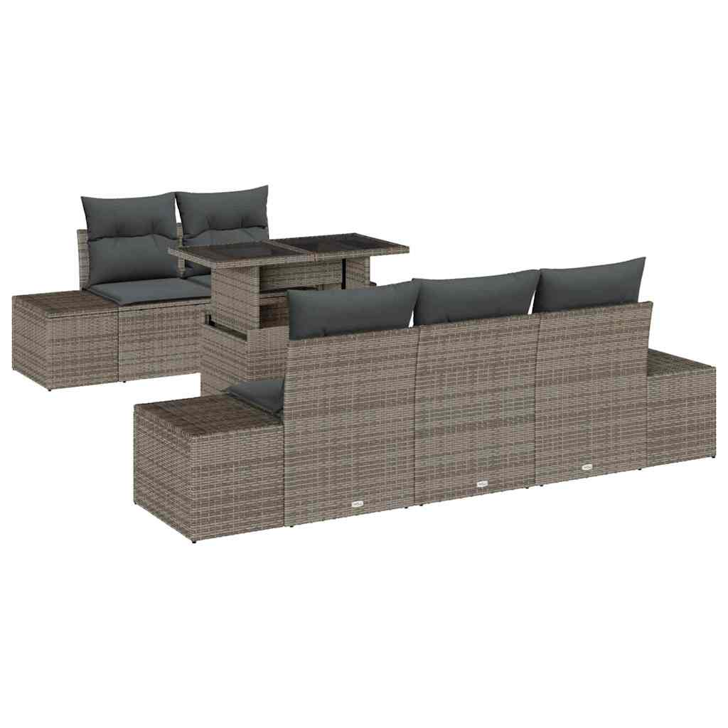 Bankstel met kussen 6 pcs Grijs poly rattan is nu te koop bij PeponiXL, paradijselijk wonen!