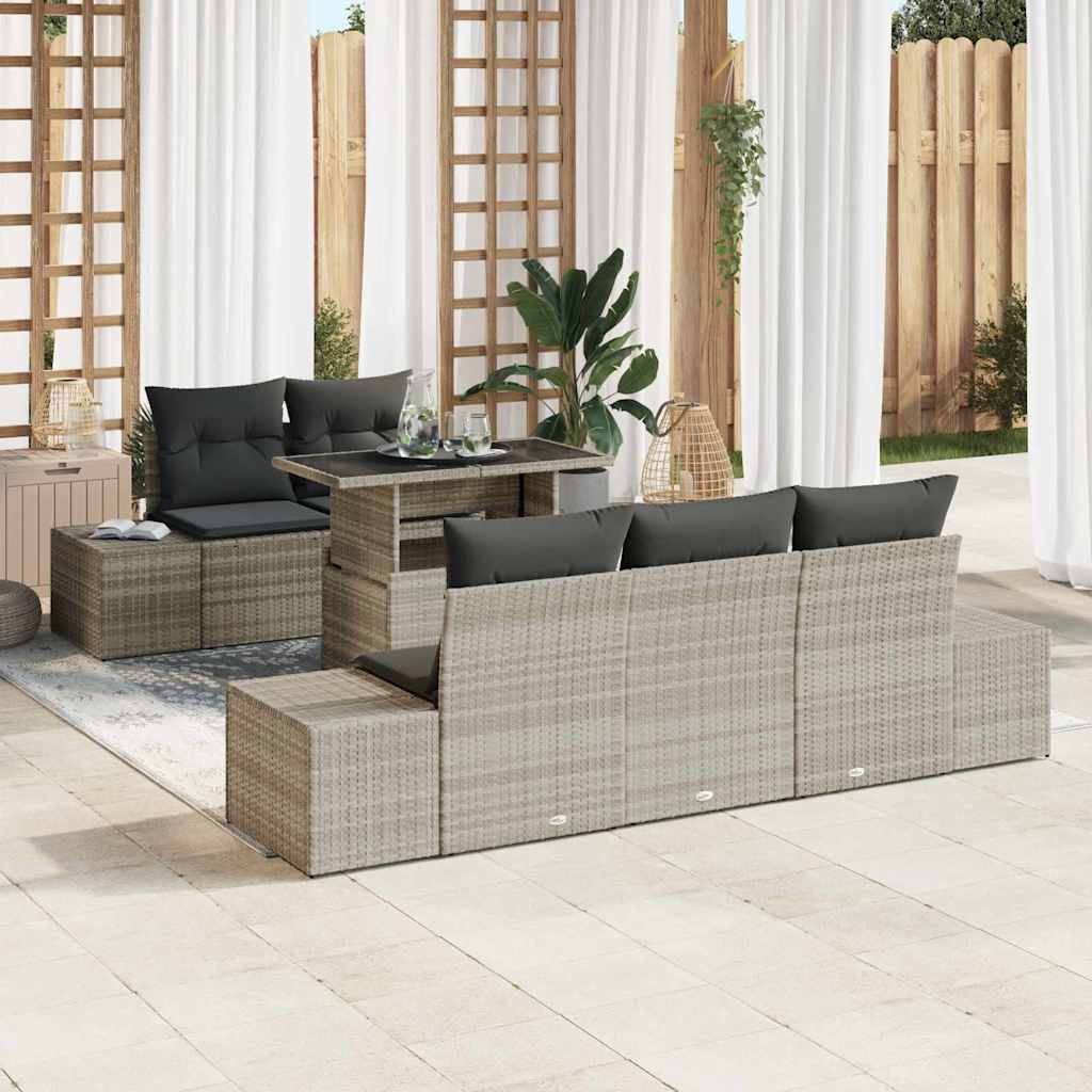 Bankstel met kussen 6 pcs Lichtgrijs poly rattan is nu te koop bij PeponiXL, paradijselijk wonen!