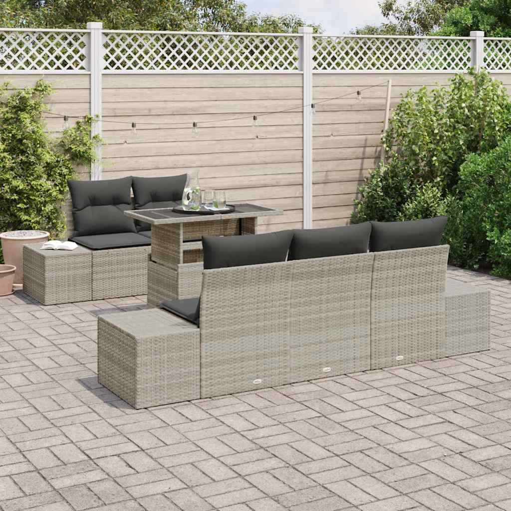 Bankstel met kussen 6 pcs Lichtgrijs poly rattan is nu te koop bij PeponiXL, paradijselijk wonen!