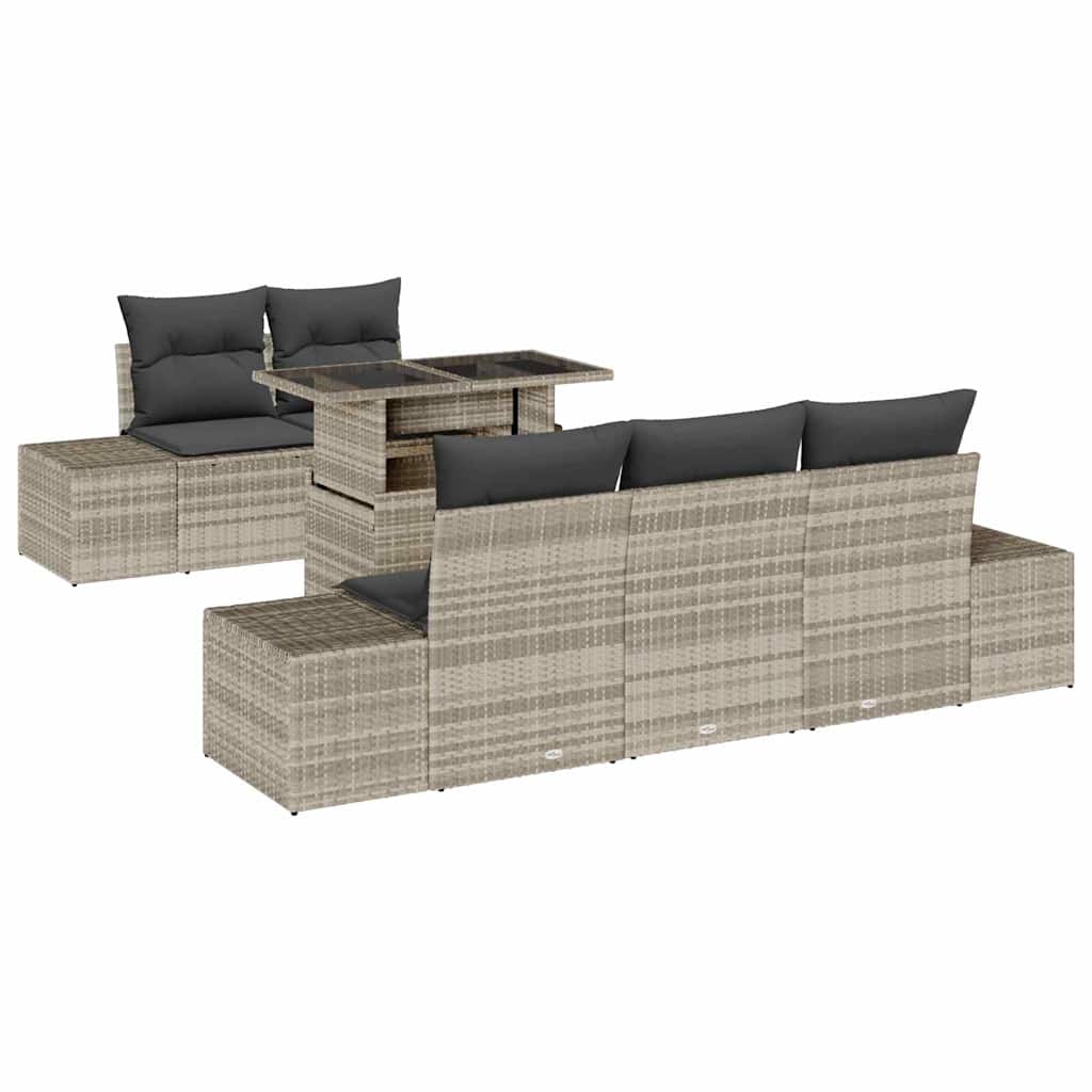 Bankstel met kussen 6 pcs Lichtgrijs poly rattan is nu te koop bij PeponiXL, paradijselijk wonen!