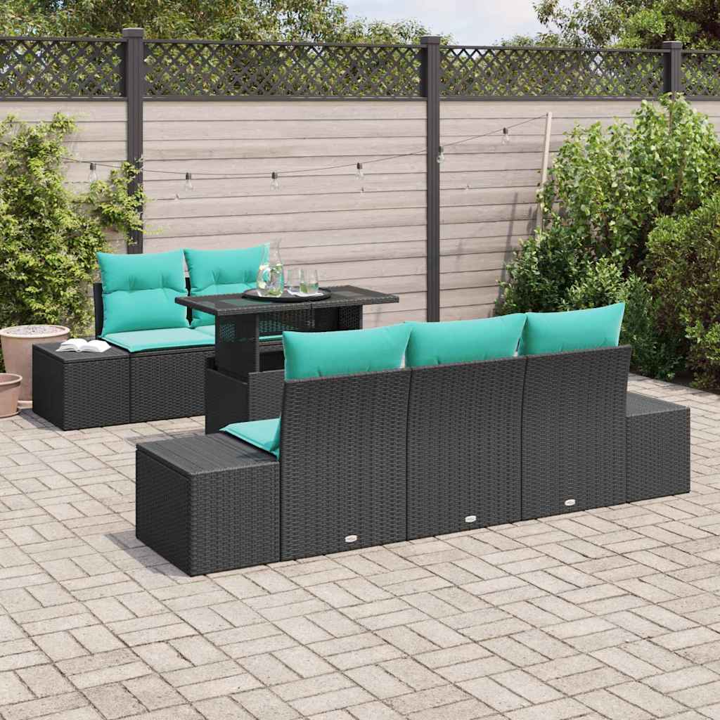 Bankstel 6 st 5-Aantal zitplaatsen Zwart en Blauw poly rattan