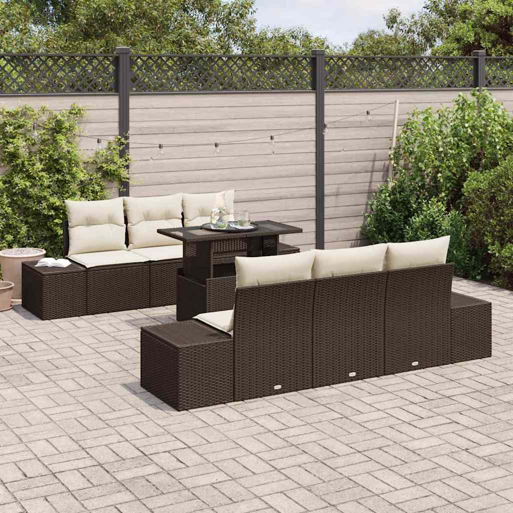Bankstel met kussen 7 pcs Bruin en Crème poly rattan is nu te koop bij PeponiXL, paradijselijk wonen!