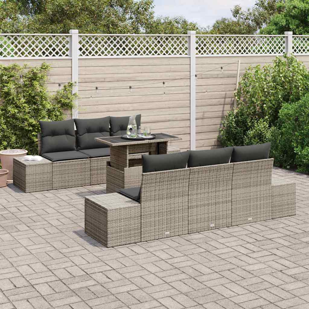 Bankstel met kussen 7 pcs Grijs poly rattan is nu te koop bij PeponiXL, paradijselijk wonen!