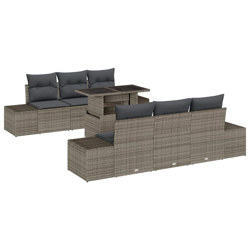 Bankstel met kussen 7 pcs Grijs poly rattan is nu te koop bij PeponiXL, paradijselijk wonen!
