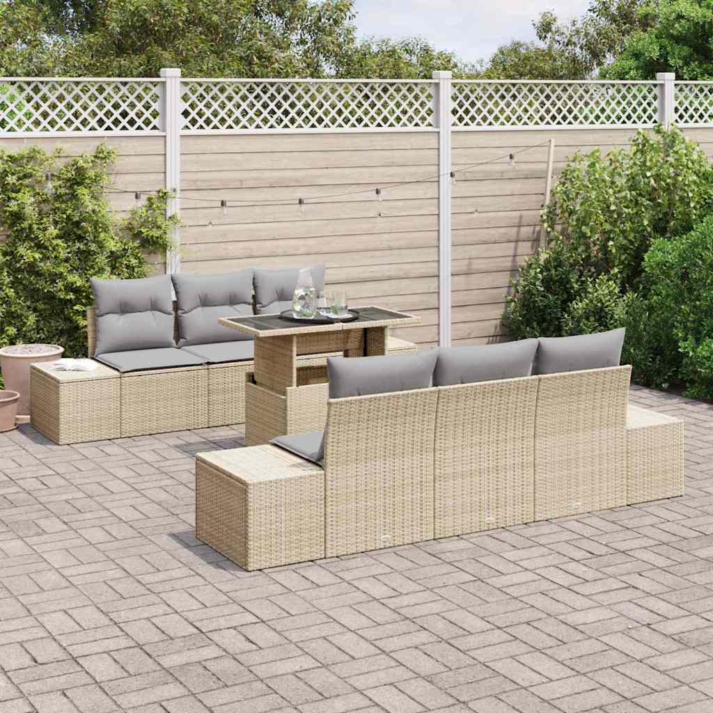 Bankstel met kussen 7 pcs Beige en Licht Grijs poly rattan is nu te koop bij PeponiXL, paradijselijk wonen!