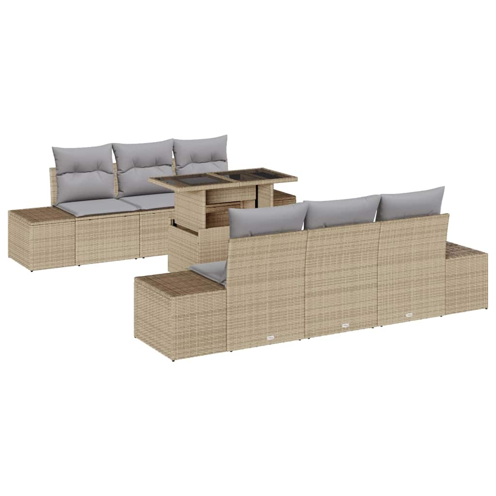 Bankstel met kussen 7 pcs Beige en Licht Grijs poly rattan is nu te koop bij PeponiXL, paradijselijk wonen!