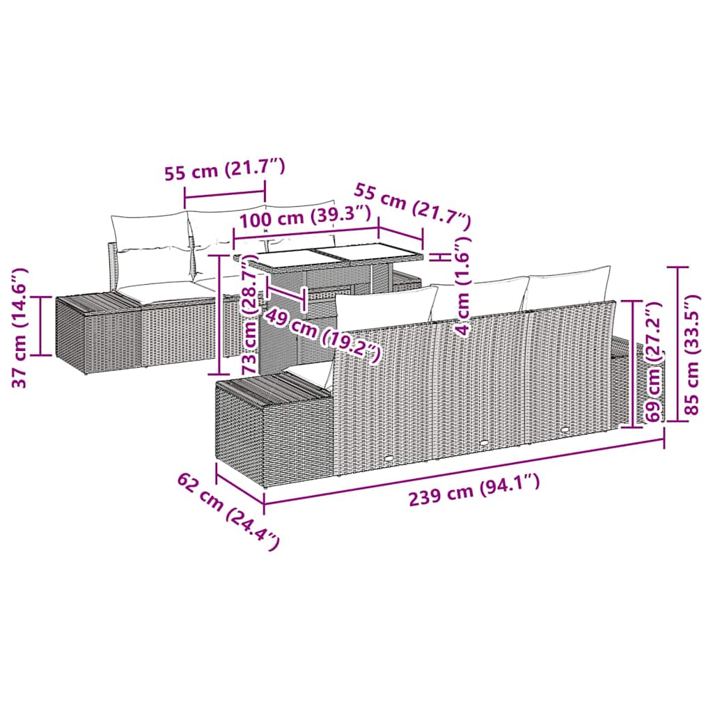 Bankstel met kussen 7 pcs Lichtgrijs poly rattan is nu te koop bij PeponiXL, paradijselijk wonen!