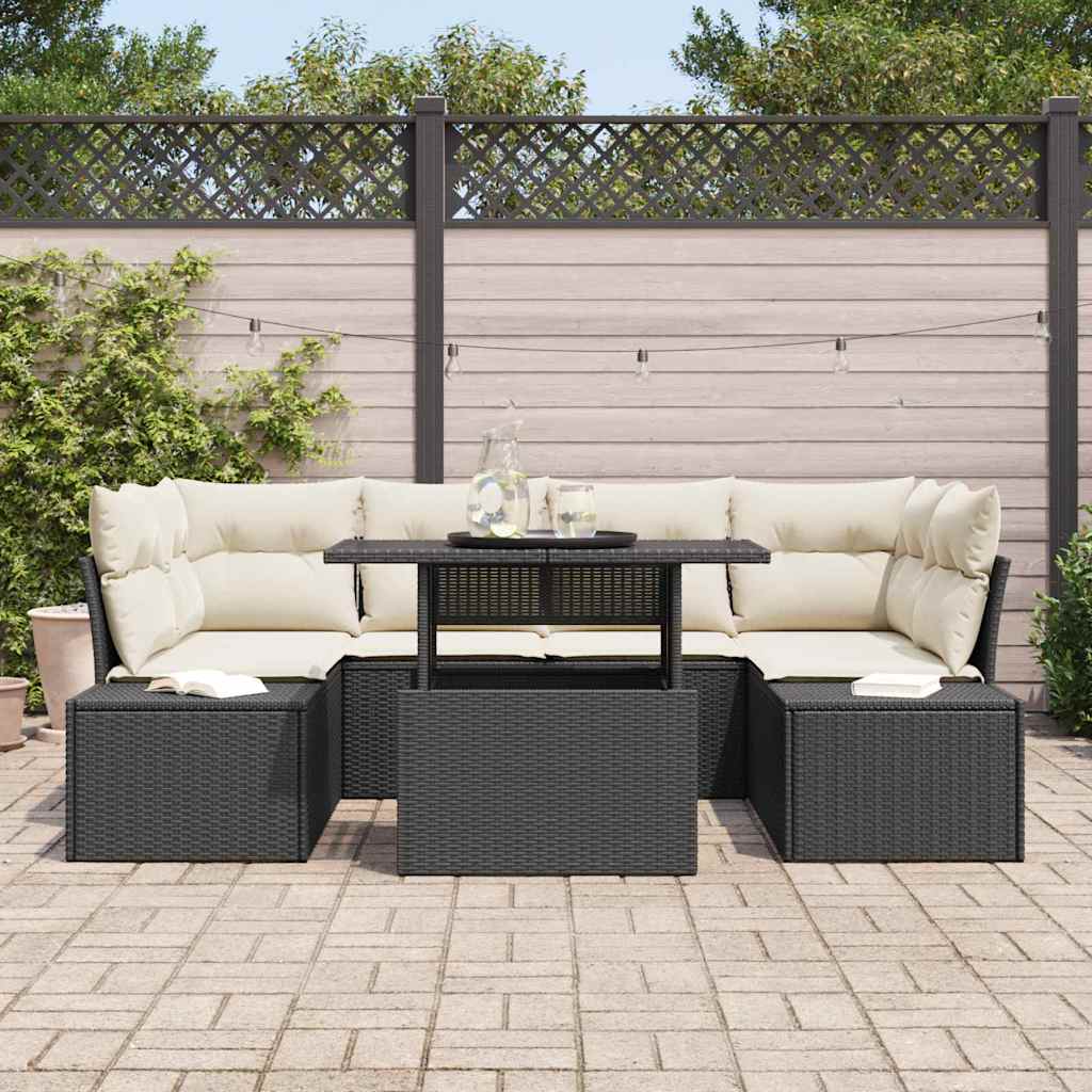 Bankstel met kussen 7 pcs Zwart en Crème poly rattan is nu te koop bij PeponiXL, paradijselijk wonen!