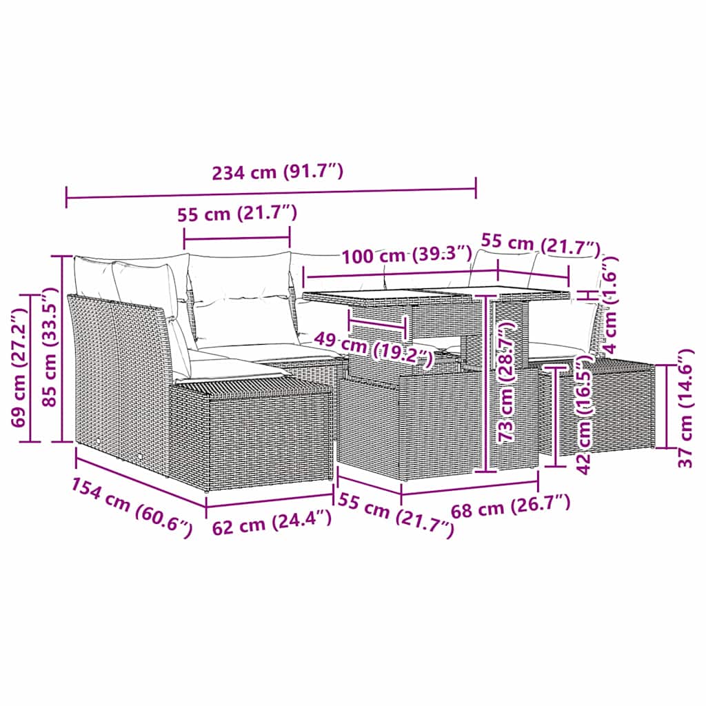 Bankstel met kussen 7 pcs Zwart en Crème poly rattan is nu te koop bij PeponiXL, paradijselijk wonen!