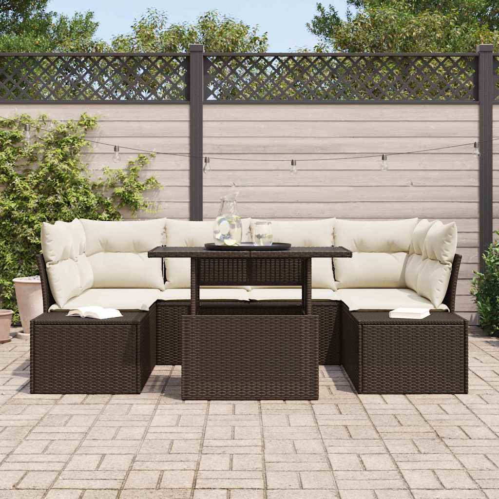 Bankstel met kussen 7 pcs Bruin en Crème poly rattan is nu te koop bij PeponiXL, paradijselijk wonen!