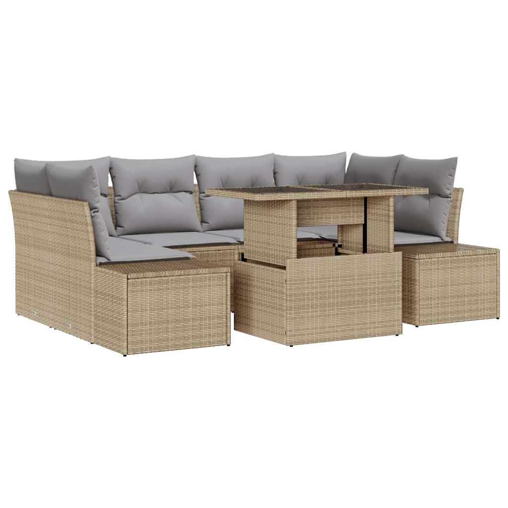 Bankstel met kussen 7 pcs Beige en Licht Grijs poly rattan is nu te koop bij PeponiXL, paradijselijk wonen!