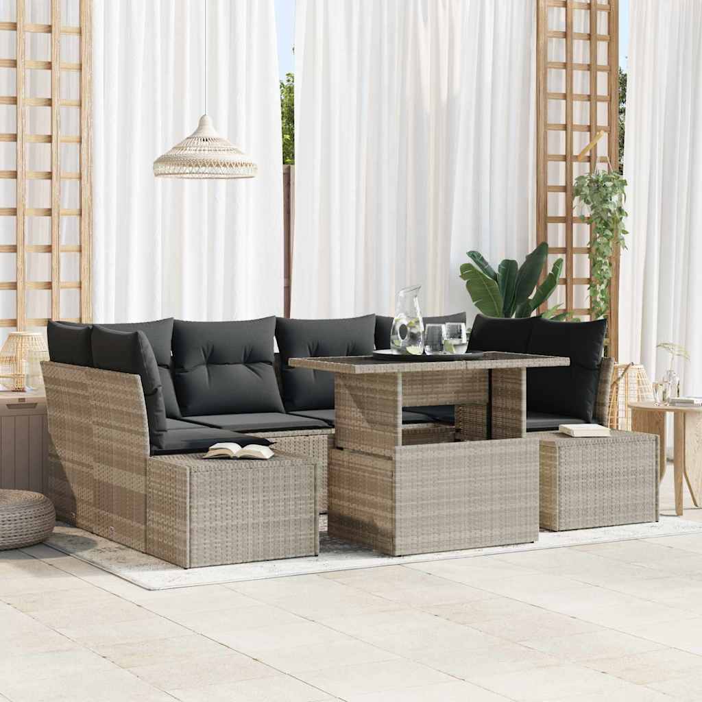 Bankstel met kussen 7 pcs Lichtgrijs poly rattan is nu te koop bij PeponiXL, paradijselijk wonen!